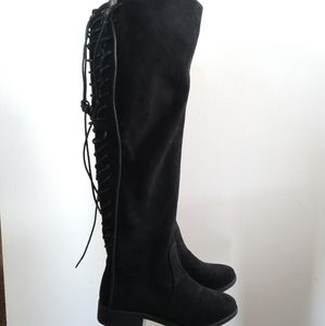 Knee high black suede boots